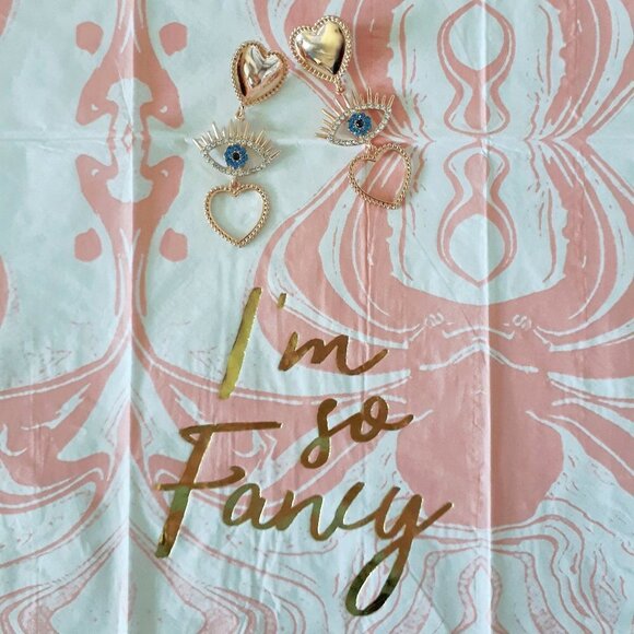 NWOT C&C California gold heart & evil eye earrings - Picture 3 of 7